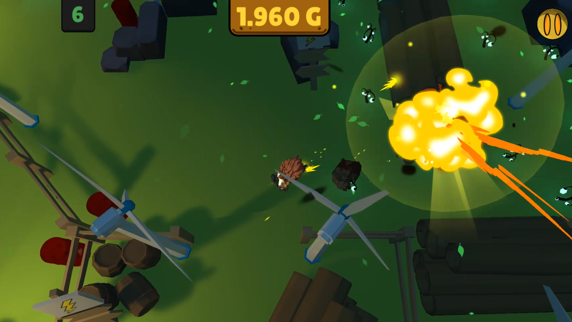 Explosión despejando zombis en CHOMPED OUT, shooter cenital para Android