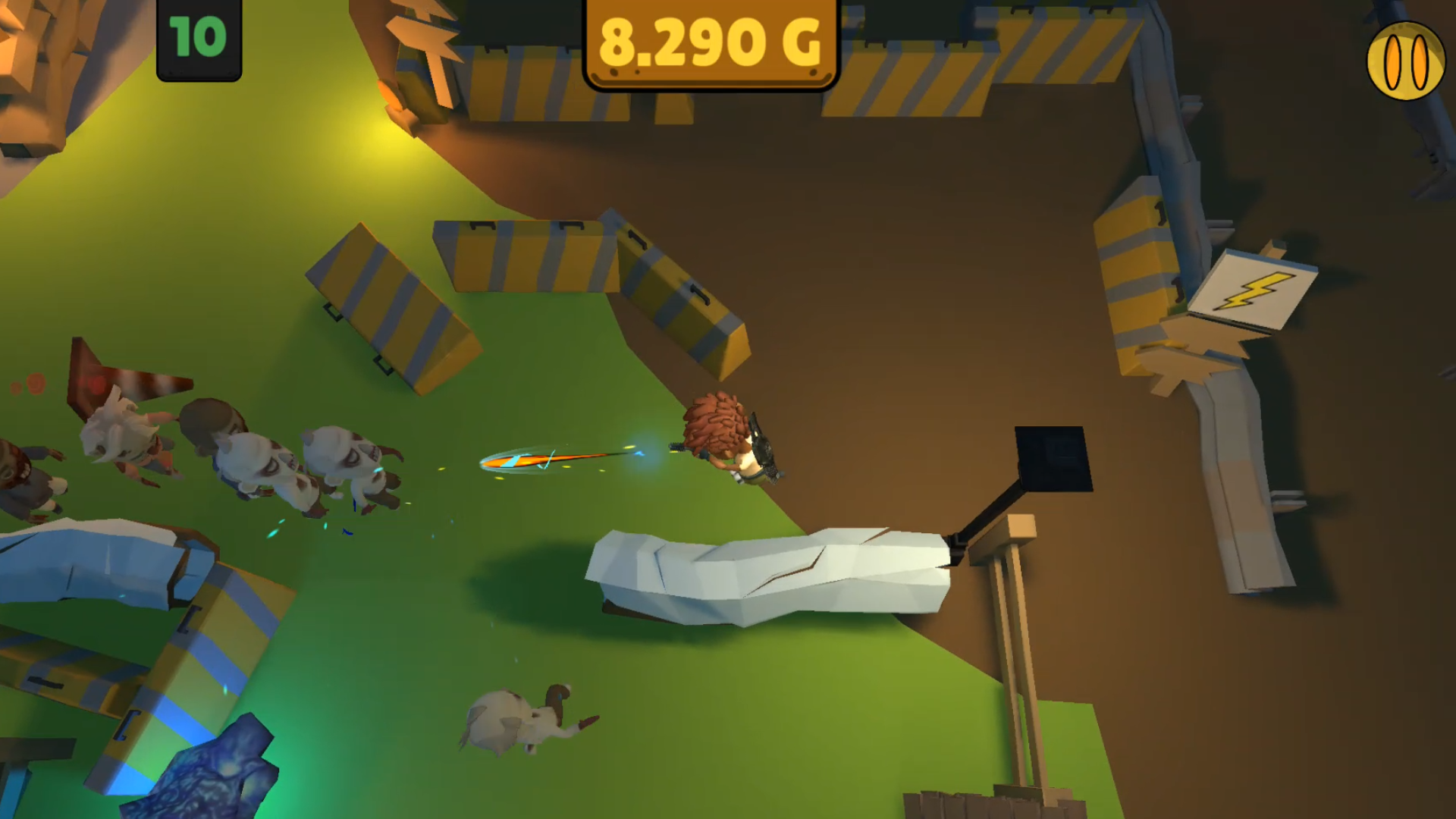 Disparo en movimiento con proyectiles de energía en shooter top-down de zombis