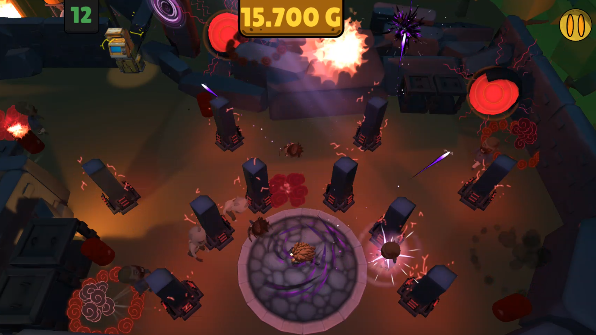 Núcleos de energía rojos en zona oscura de CHOMPED OUT (vista cenital)